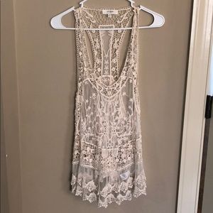 Cream Sheer and lace Umgee tank